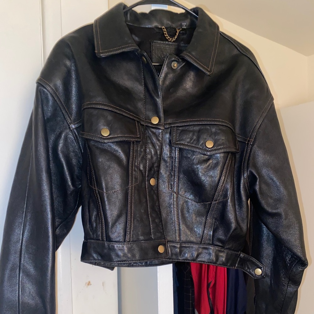 Thrifted cropped leather jacket